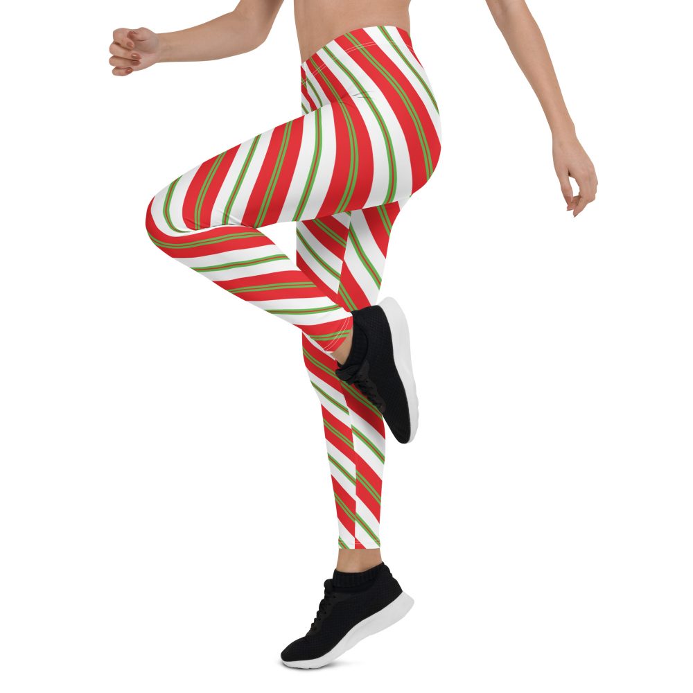 Christmas Leggings Candy Cane Striped Leggings - Image 5