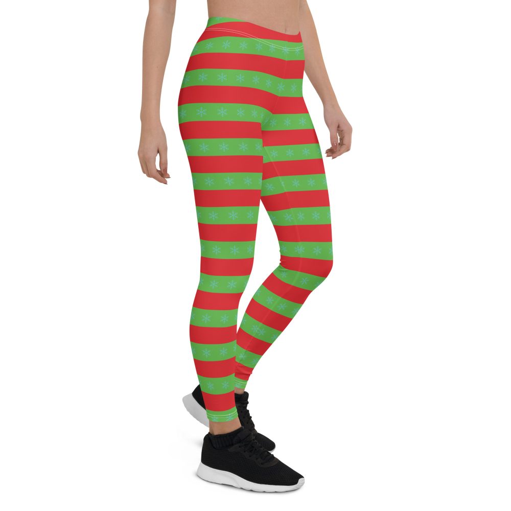 Christmas Leggings Red and Green Striped with Snowflakes - Image 6