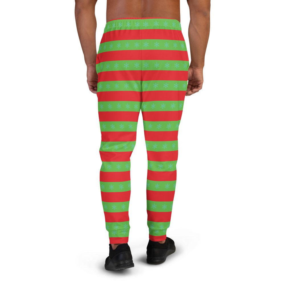 Men’s Christmas Joggers Red and Green Striped with Snowflakes - Image 6