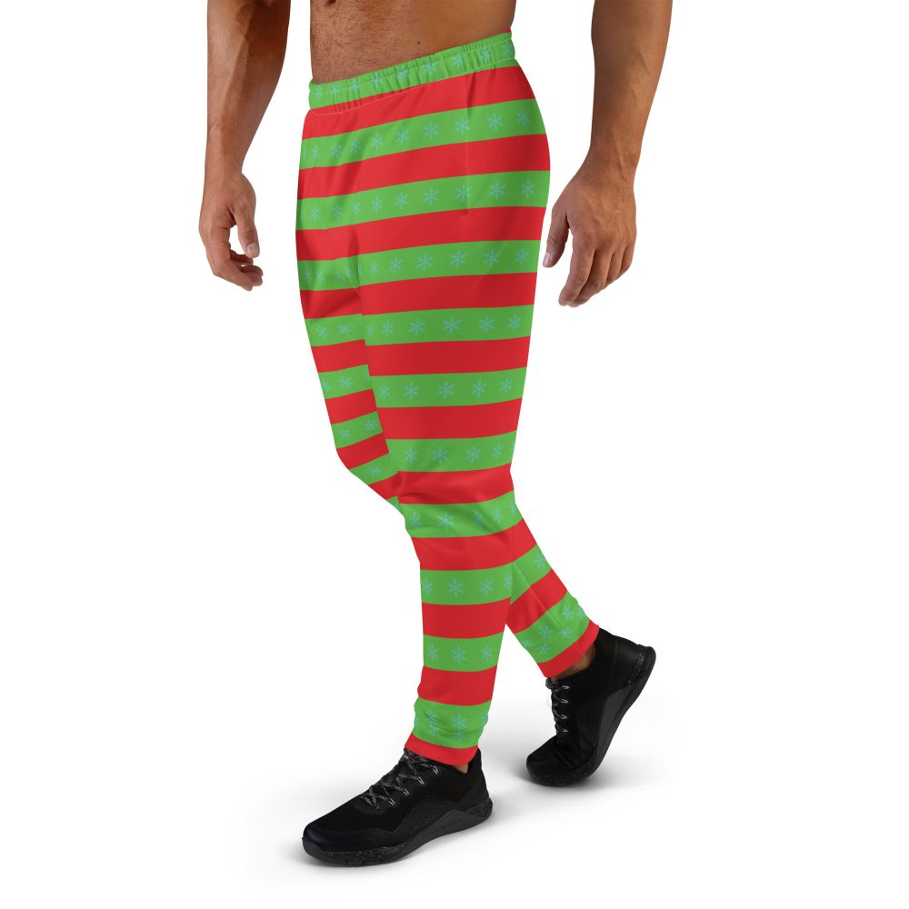 Men’s Christmas Joggers Red and Green Striped with Snowflakes - Image 5