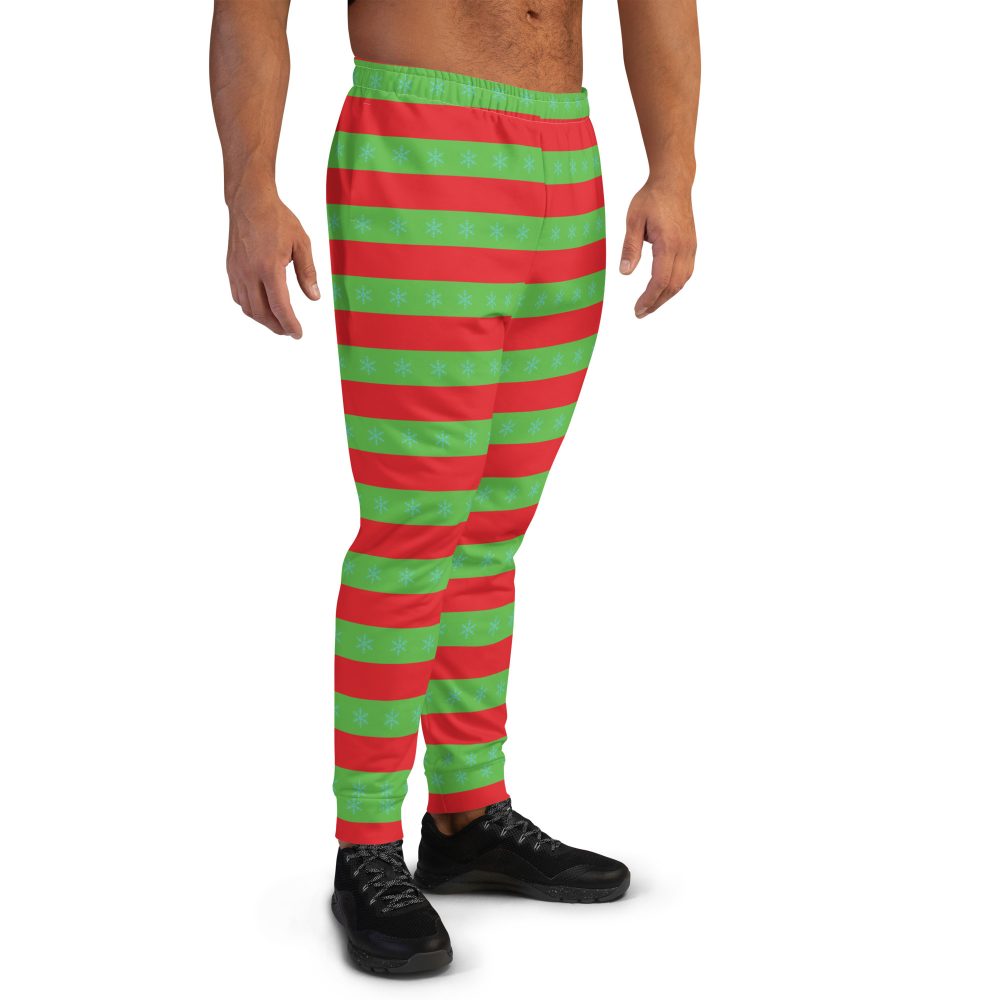 Men’s Christmas Joggers Red and Green Striped with Snowflakes - Image 4