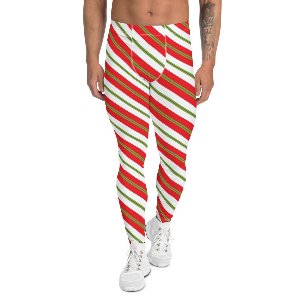 Christmas Leggings Candy Cane Striped Men's Leggings