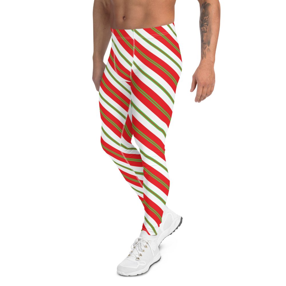 Christmas Leggings Candy Cane Striped Men's Leggings - Image 4