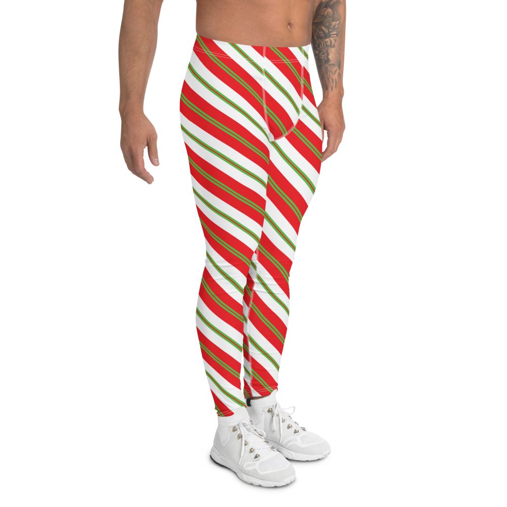 Christmas Leggings Candy Cane Striped Men's Leggings - Image 3