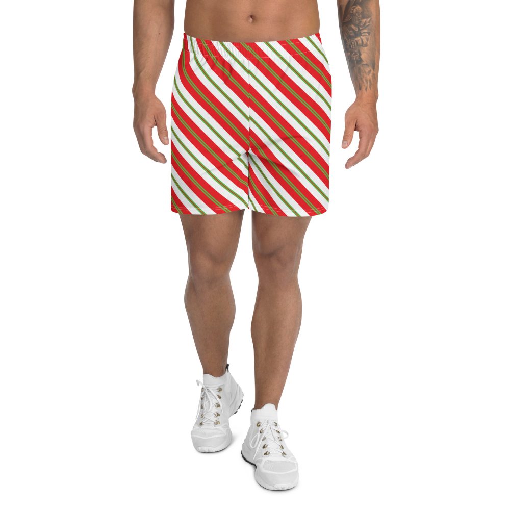 Christmas Shorts Candy Cane Striped Men's Athletic Shorts