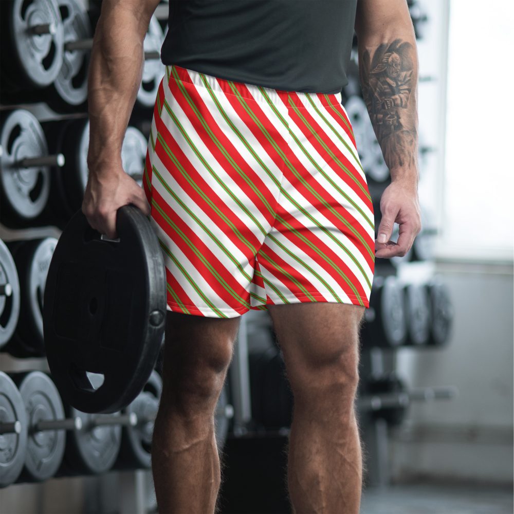 Christmas Shorts Candy Cane Striped Men's Athletic Shorts - Image 2