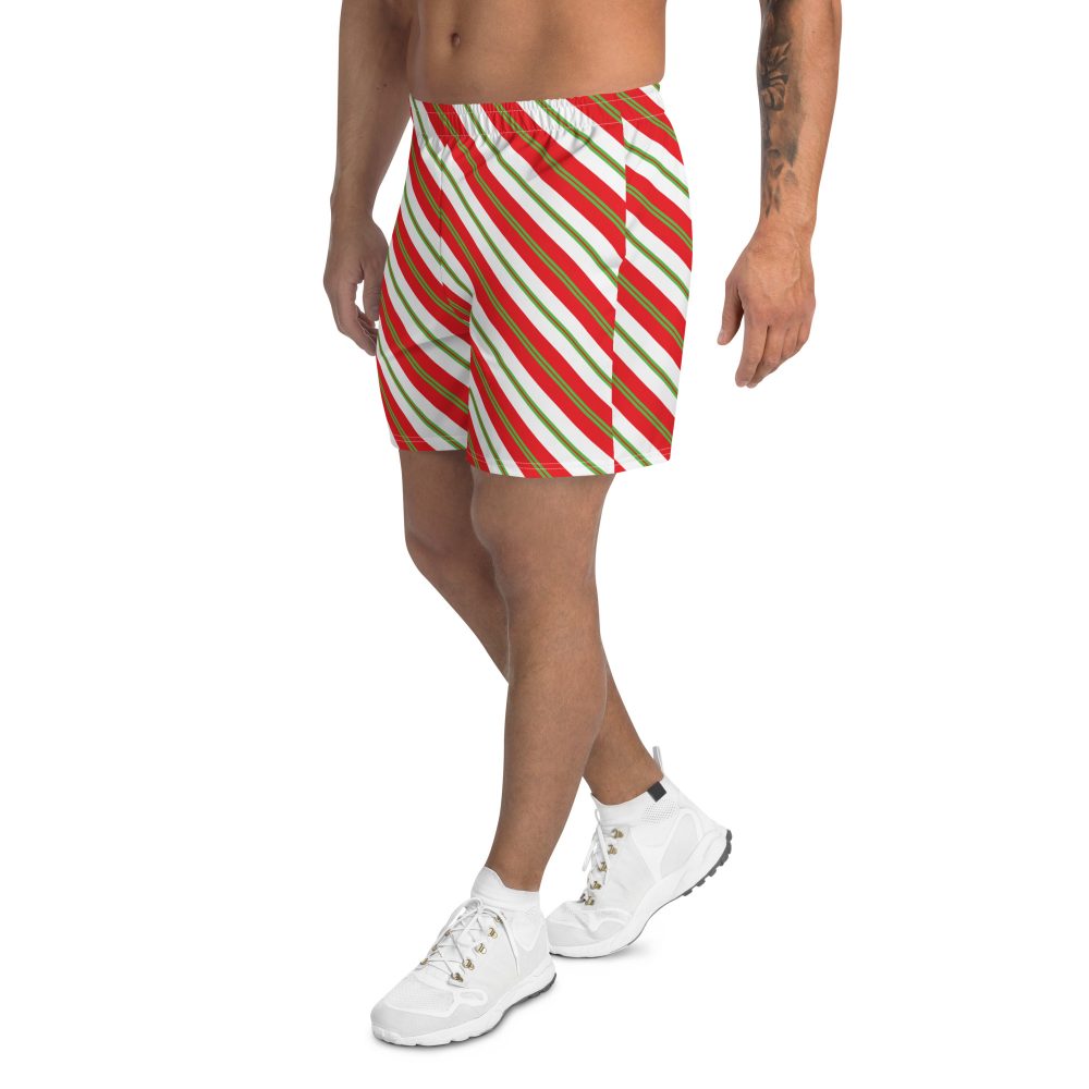 Christmas Shorts Candy Cane Striped Men's Athletic Shorts - Image 5