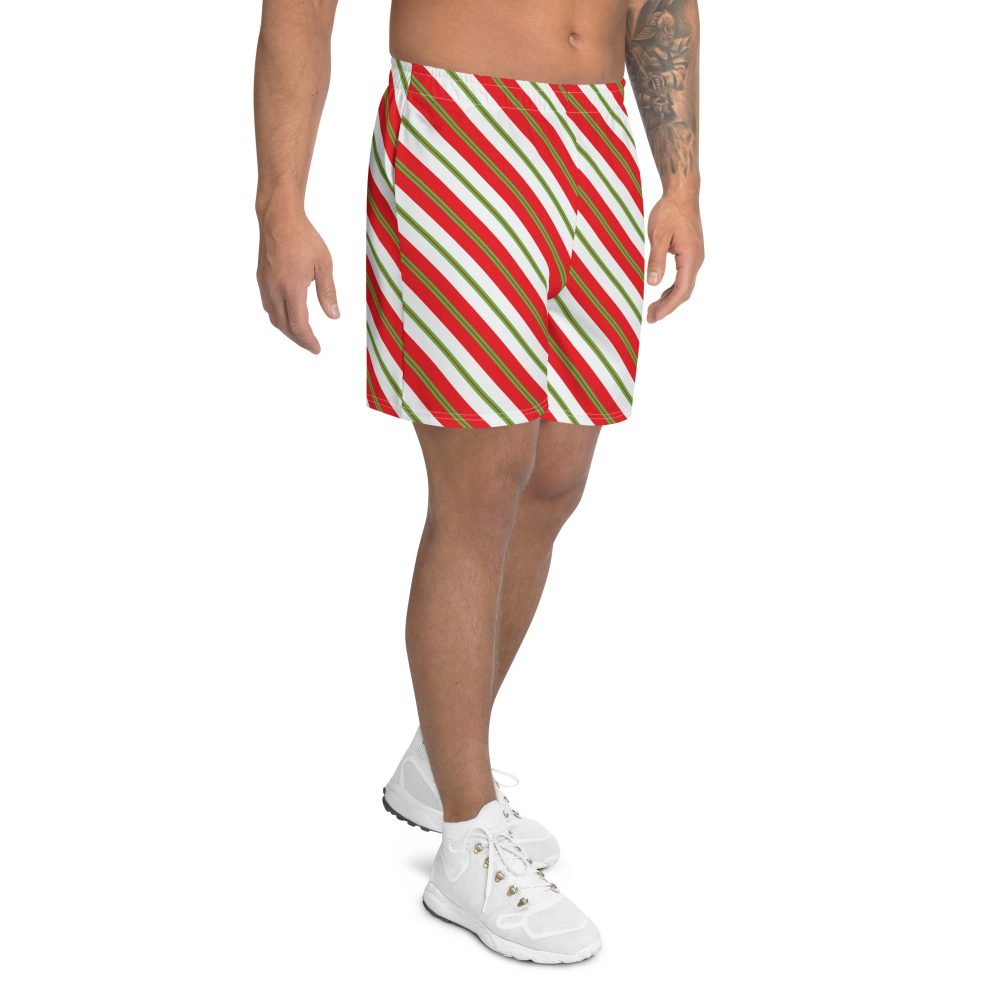 Christmas Shorts Candy Cane Striped Men's Athletic Shorts - Image 4