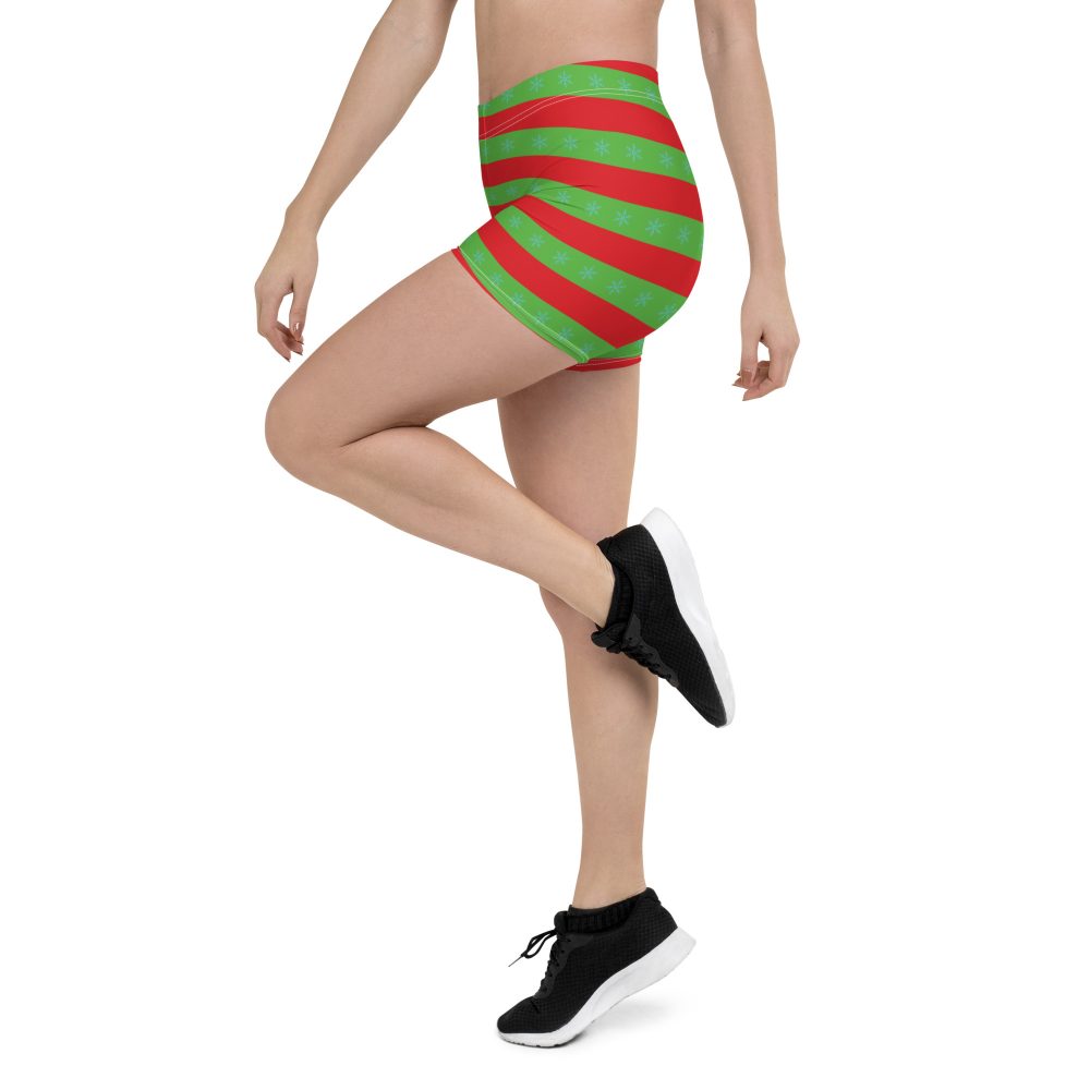 Christmas Shorts Red and Green Striped with Snowflakes - Image 4