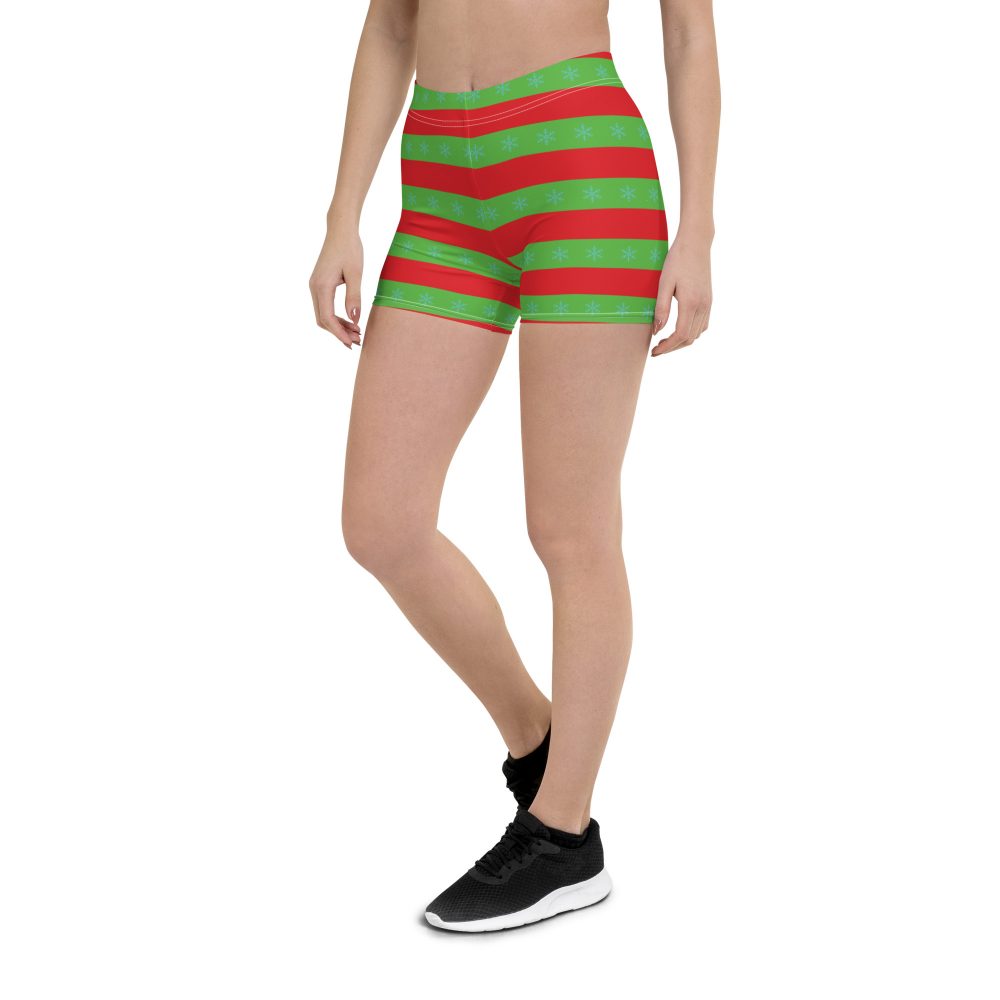 Christmas Shorts Red and Green Striped with Snowflakes - Image 5