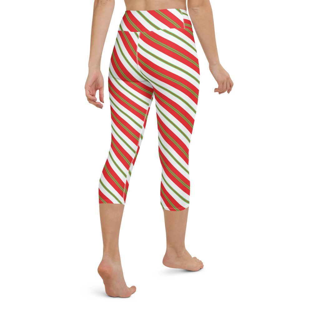 Christmas Leggings Candy Cane Striped Yoga Capri Leggings - Image 7