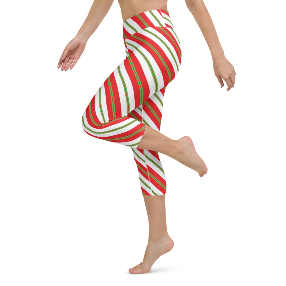 Christmas Leggings Candy Cane Striped Yoga Capri Leggings - Image 3