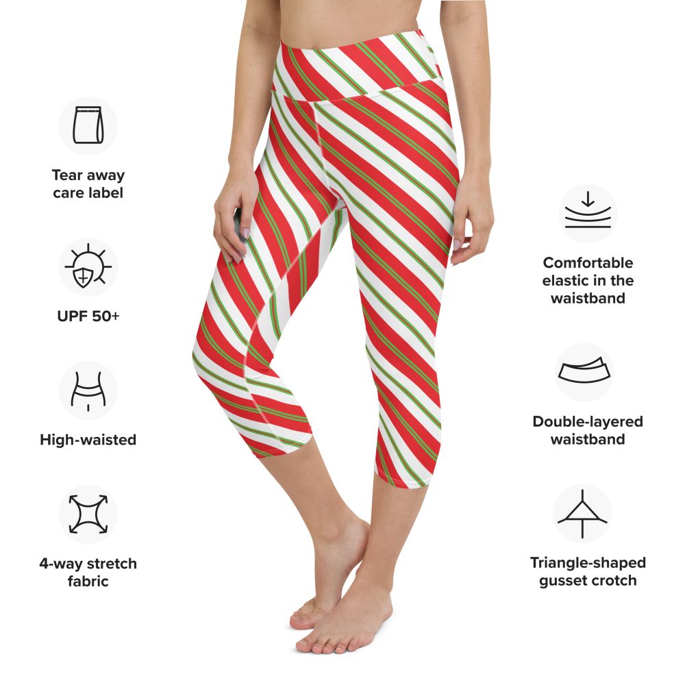 Christmas Leggings Candy Cane Striped Yoga Capri Leggings - Image 2