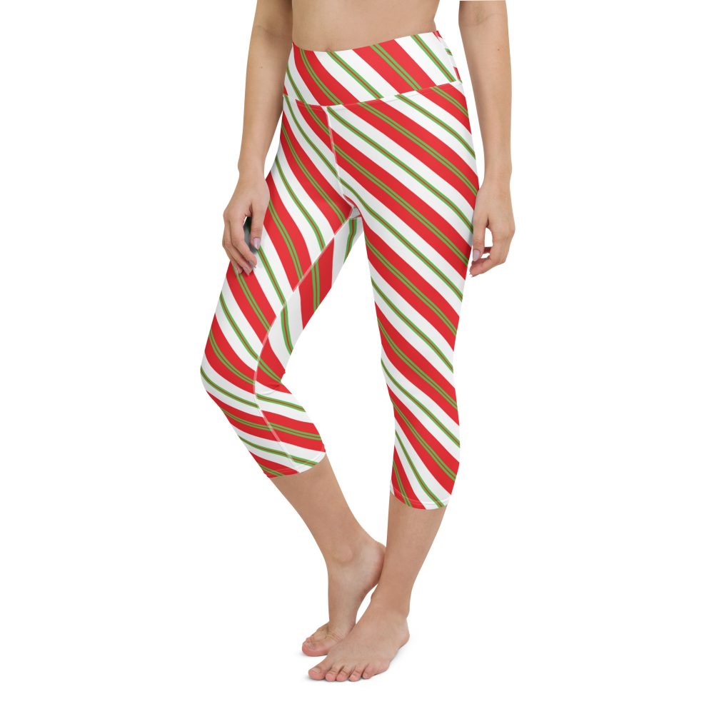 Christmas Leggings Candy Cane Striped Yoga Capri Leggings - Image 4