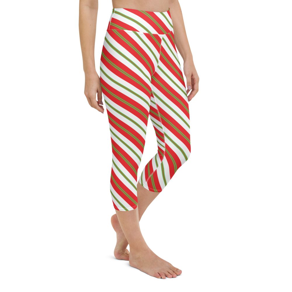 Christmas Leggings Candy Cane Striped Yoga Capri Leggings - Image 6