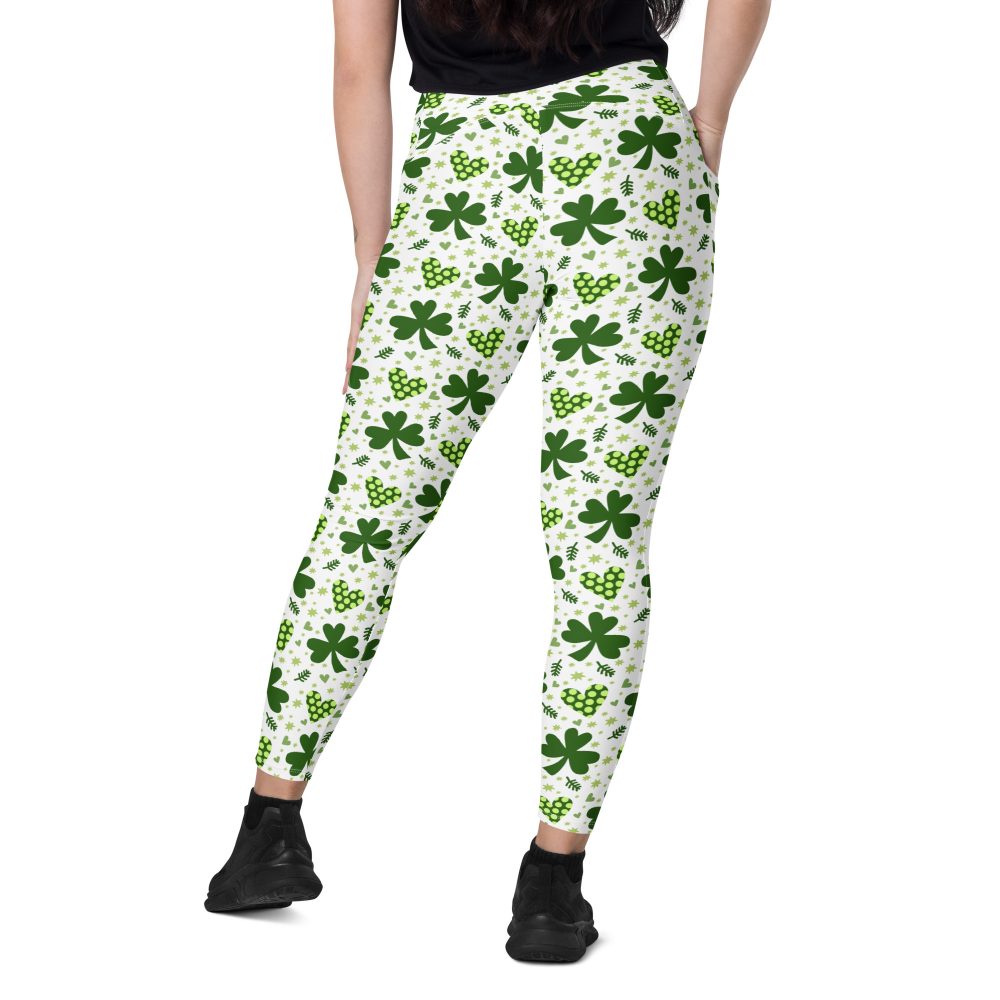 St Patrick's Day Irish Shamrock Clover Crossover leggings with pockets - Image 5