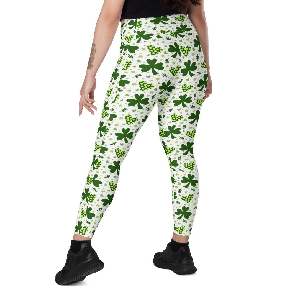 St Patrick's Day Irish Shamrock Clover Crossover leggings with pockets - Image 3