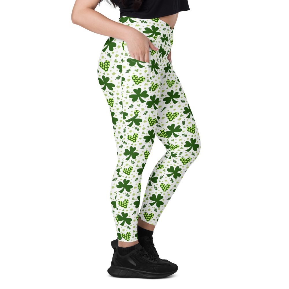 St Patrick's Day Irish Shamrock Clover Crossover leggings with pockets