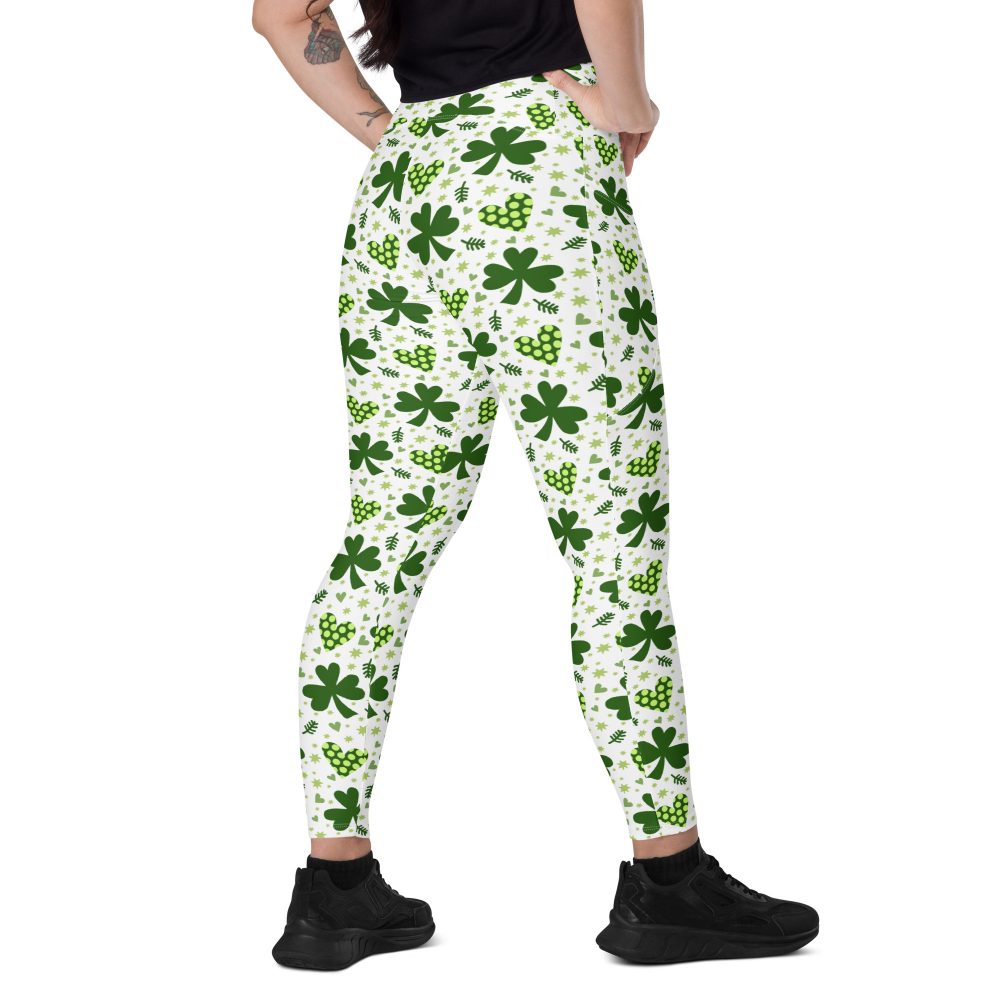 St Patrick's Day Irish Shamrock Clover Crossover leggings with pockets - Image 2