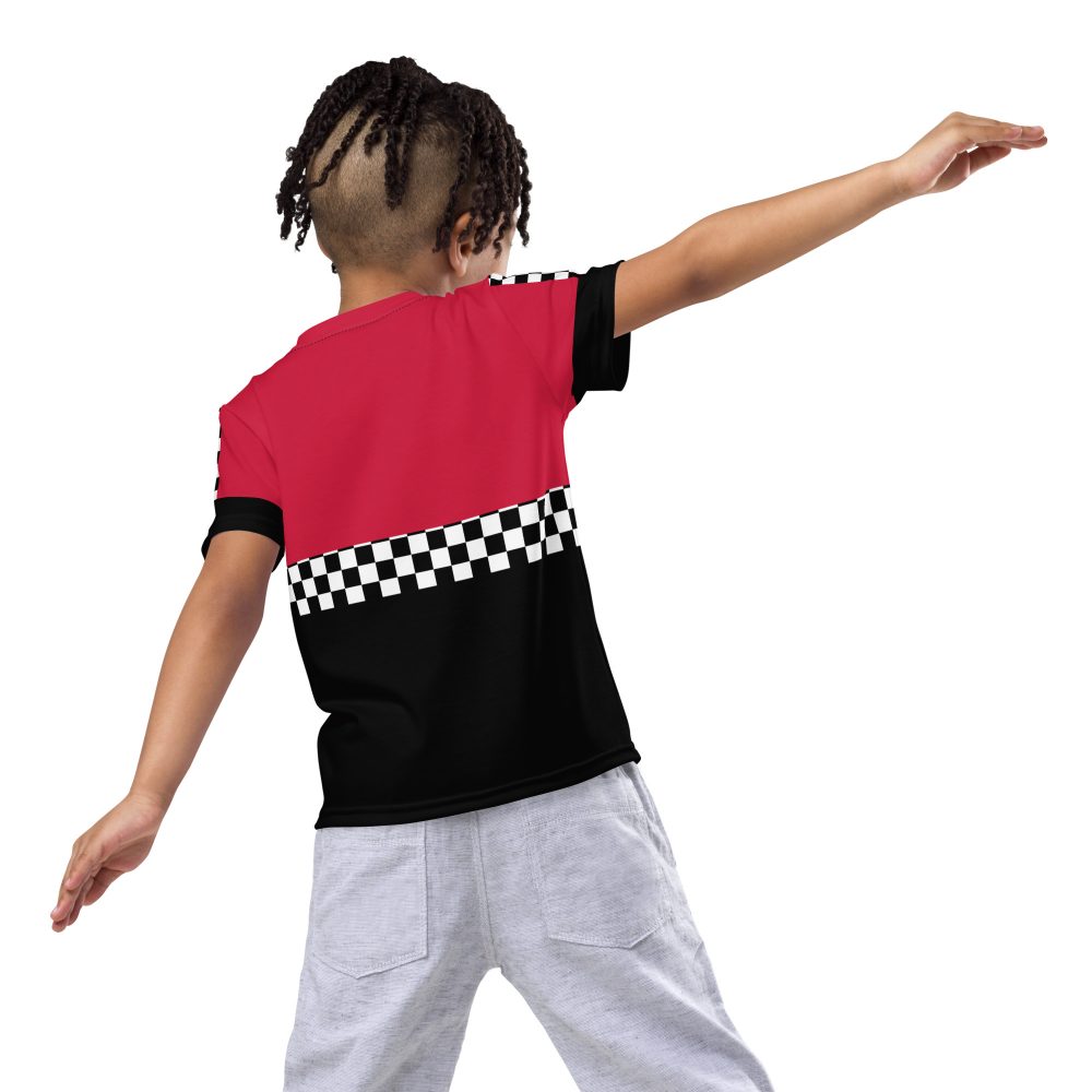 Kid's Pit Crew Costume Checkered Flag Racing T-Shirt - Image 6