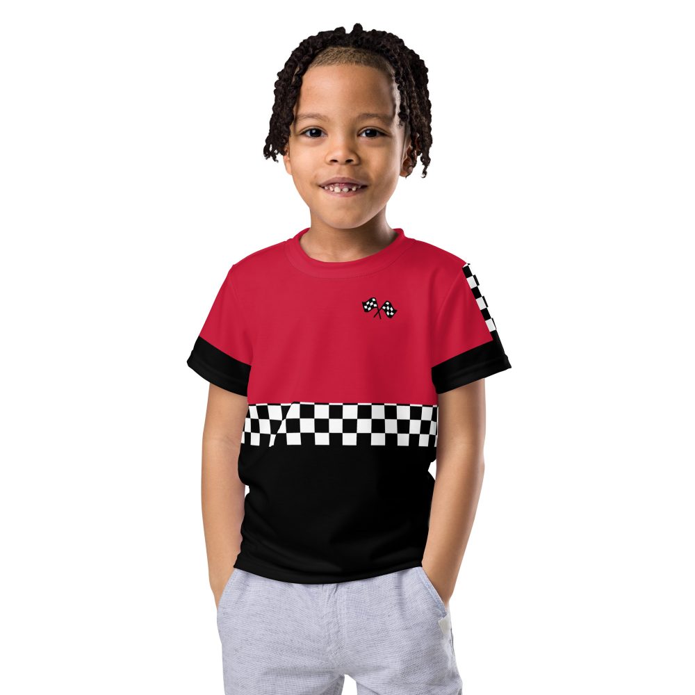 Kid's Pit Crew Costume Checkered Flag Racing T-Shirt