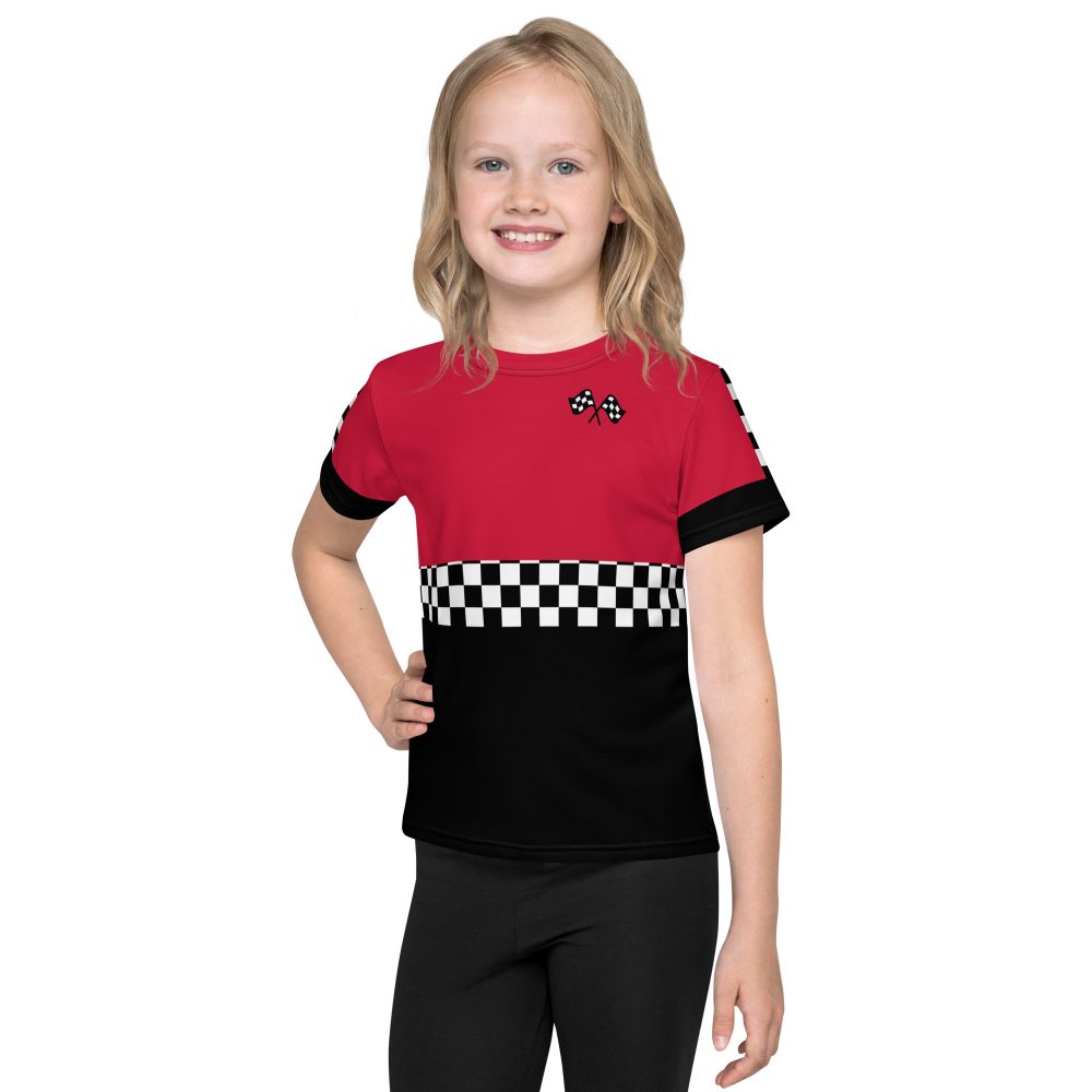 Kid's Pit Crew Costume Checkered Flag Racing T-Shirt - Image 2