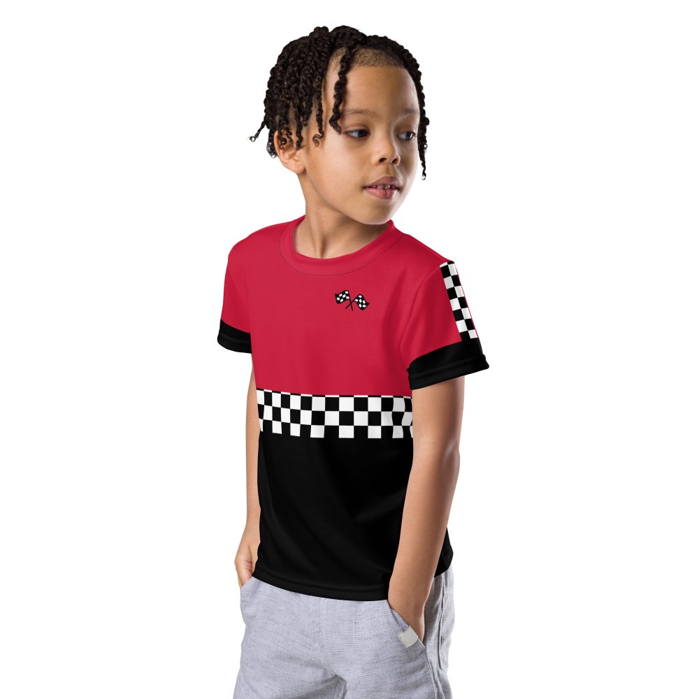 Kid's Pit Crew Costume Checkered Flag Racing T-Shirt - Image 7