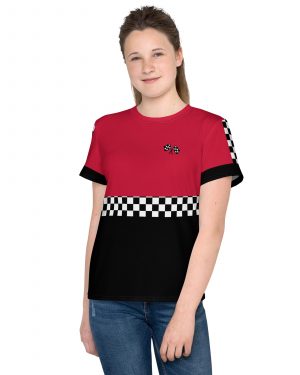 Teen Pit Crew Costume Checkered Flag Racing Crew Neck T-Shirt