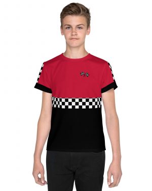 Teen Pit Crew Costume Checkered Flag Racing Crew Neck T-Shirt