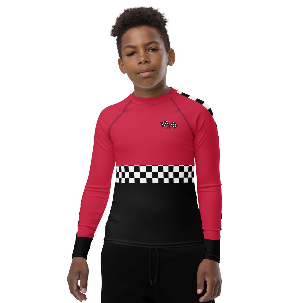 Teen Pit Crew Costume Checkered Flag Racing Youth Long Sleeve Shirt