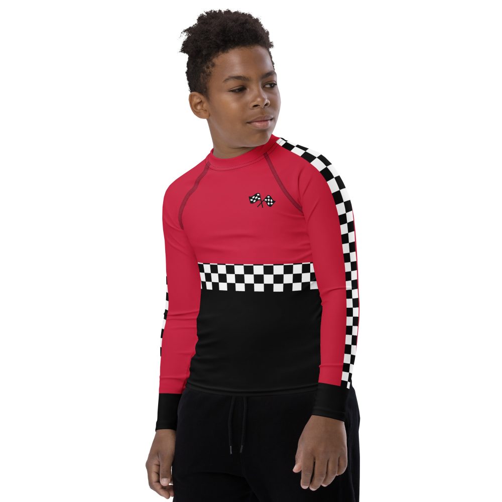 Teen Pit Crew Costume Checkered Flag Racing Youth Long Sleeve Shirt - Image 6