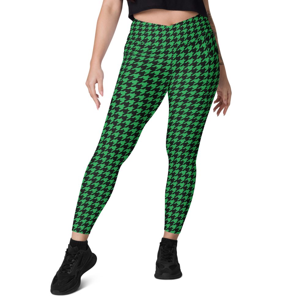 Green Houndstooth St. Patrick’s Day Crossover leggings with pockets - Image 4