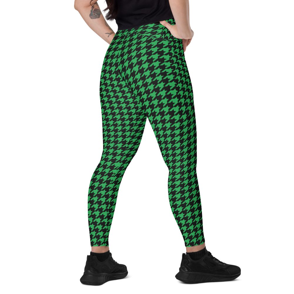 Green Houndstooth St. Patrick’s Day Crossover leggings with pockets - Image 2