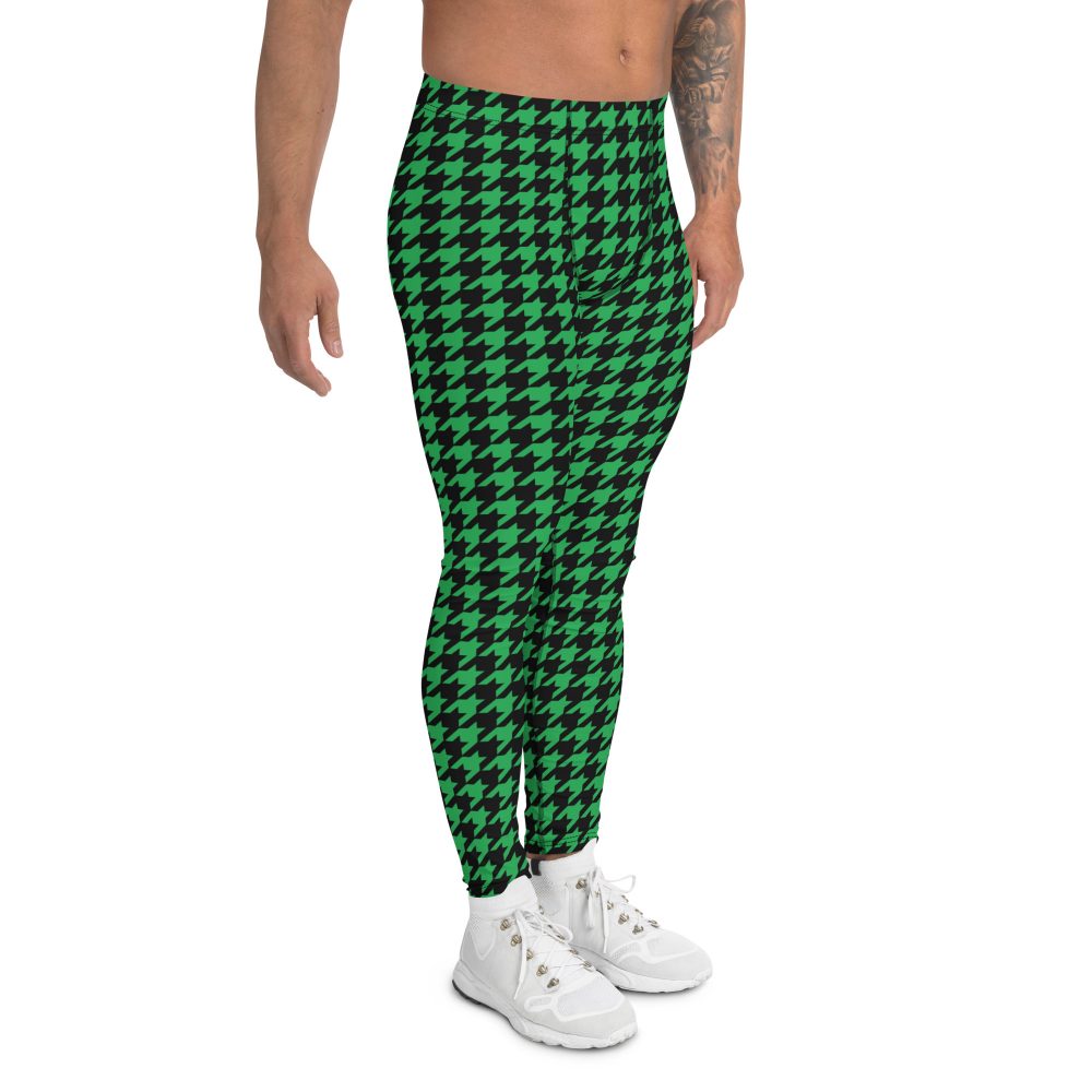 Green Houndstooth St. Patrick's Day Men's Leggings - Image 3