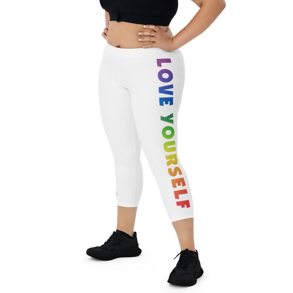 Love Yourself Rainbow Motivational Capri Leggings - Image 2