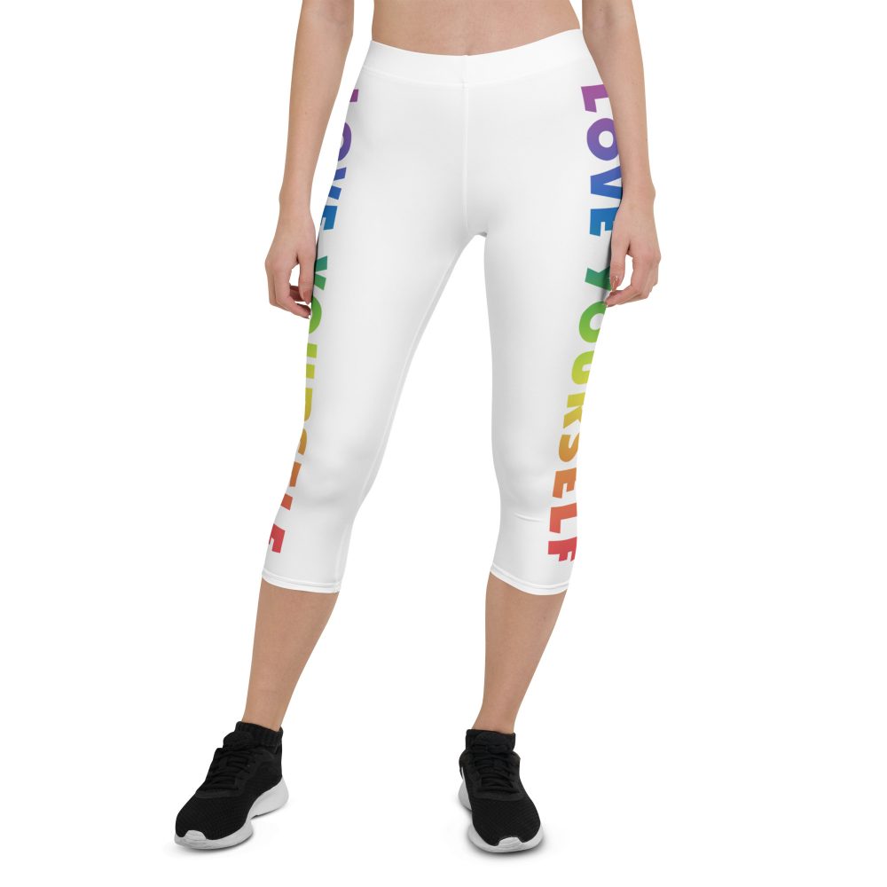 Love Yourself Rainbow Motivational Capri Leggings - Image 4