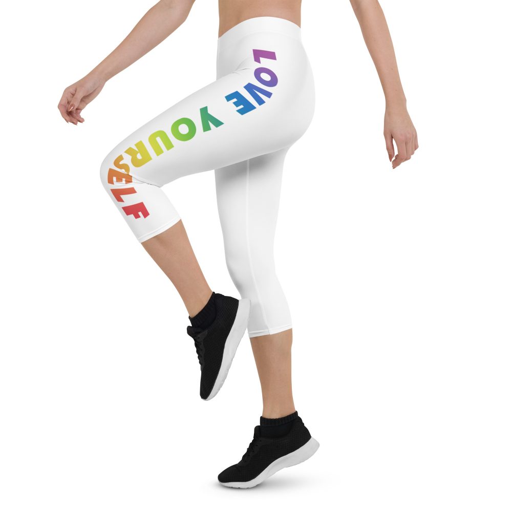 Love Yourself Rainbow Motivational Capri Leggings - Image 6