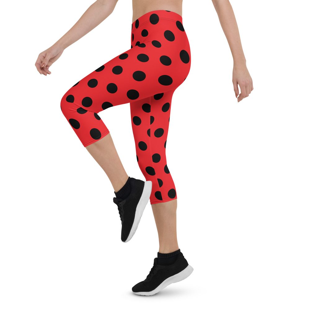 Ladybug Costume Red Black Polka Dot Capri Leggings - Image 3