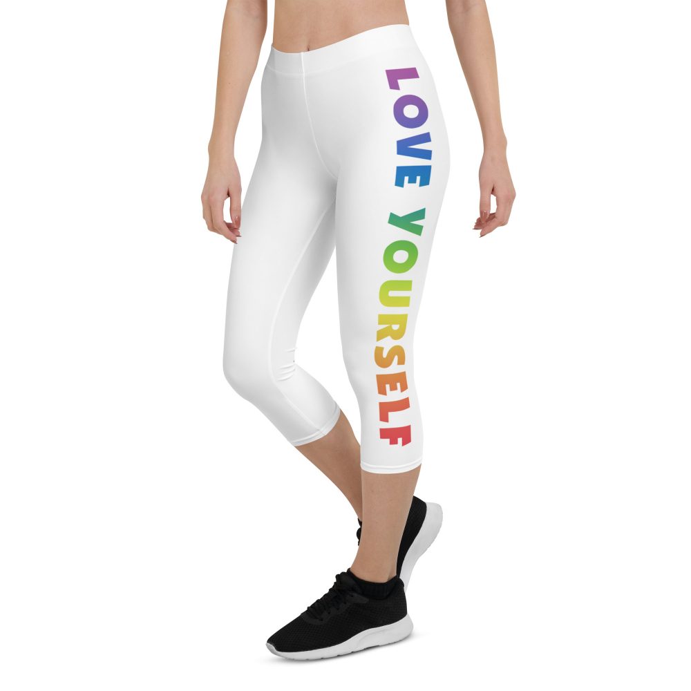 Love Yourself Rainbow Motivational Capri Leggings - Image 8