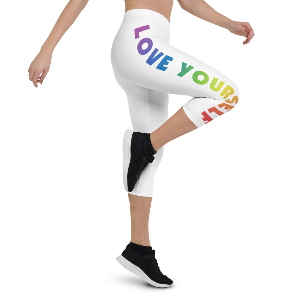 Love Yourself Rainbow Motivational Capri Leggings - Image 7