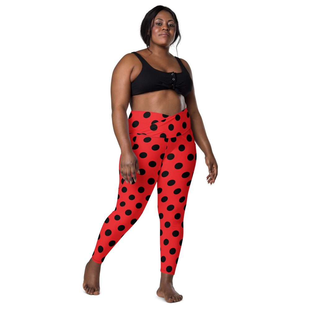 Ladybug Costume Red Black Polka Dot Crossover leggings with pockets - Image 4