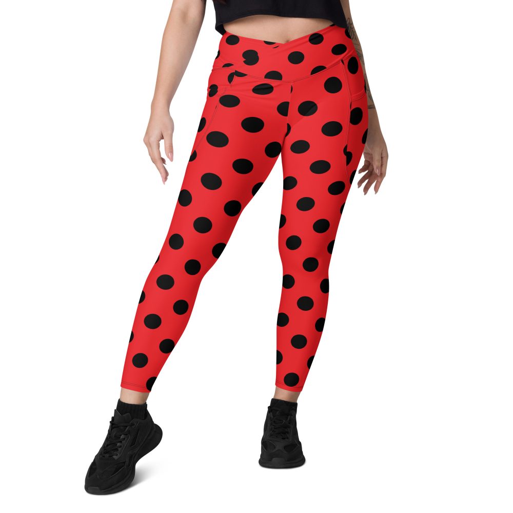 Ladybug Costume Red Black Polka Dot Crossover leggings with pockets - Image 7