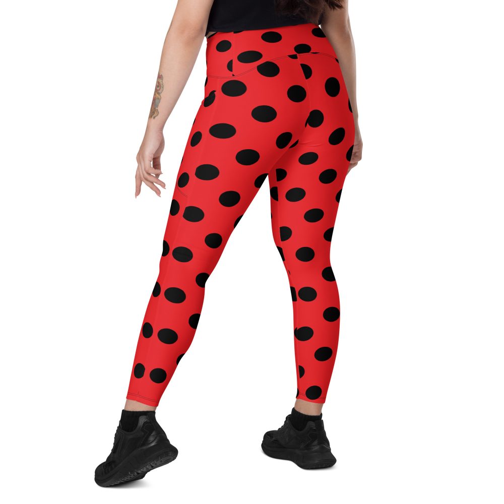 Ladybug Costume Red Black Polka Dot Crossover leggings with pockets - Image 6