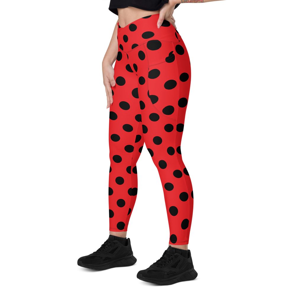 Ladybug Costume Red Black Polka Dot Crossover leggings with pockets - Image 9