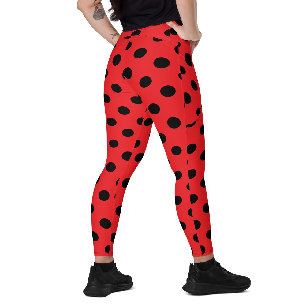 Ladybug Costume Red Black Polka Dot Crossover leggings with pockets - Image 5