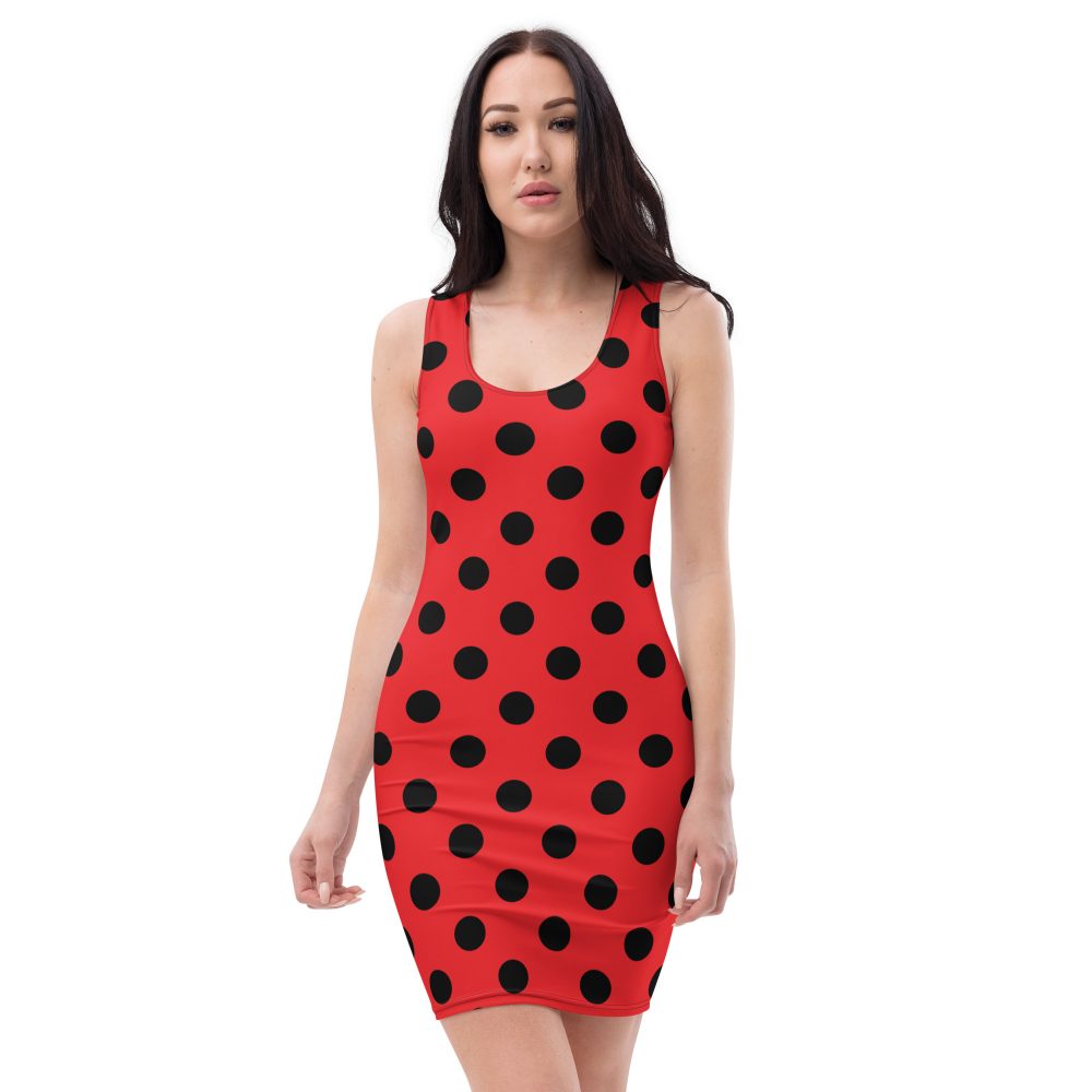 Ladybug Costume Red and Black Polka dot Fitted Bodycon Dress - Image 4