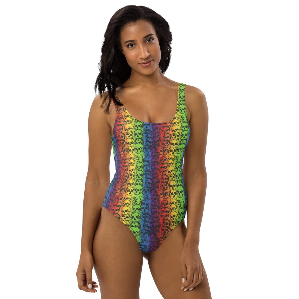 Rainbow Skulls Pride One-Piece Cheeky Swimsuit