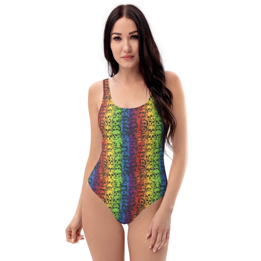 Rainbow Skulls Pride One-Piece Cheeky Swimsuit - Image 2