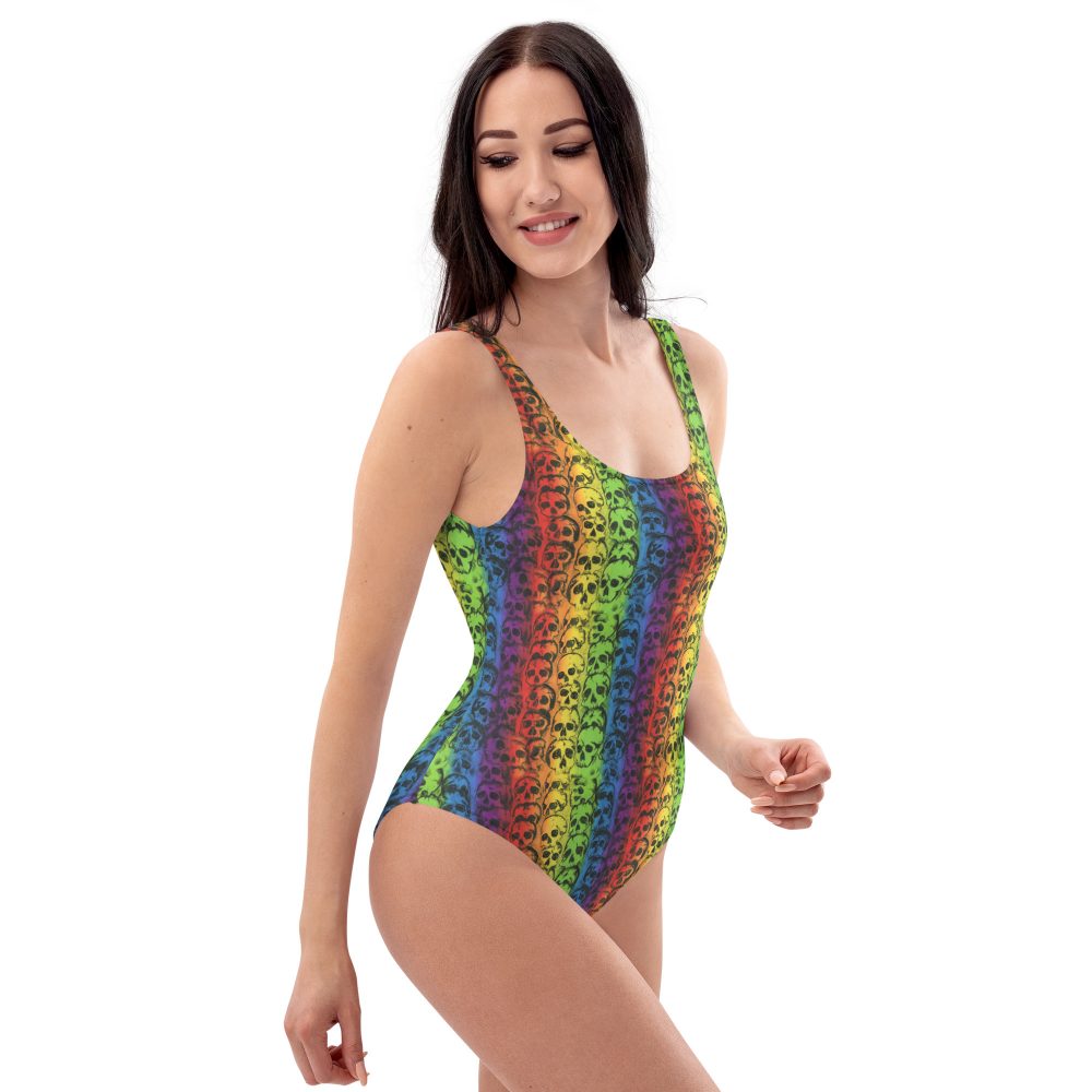 Rainbow Skulls Pride One-Piece Cheeky Swimsuit - Image 3