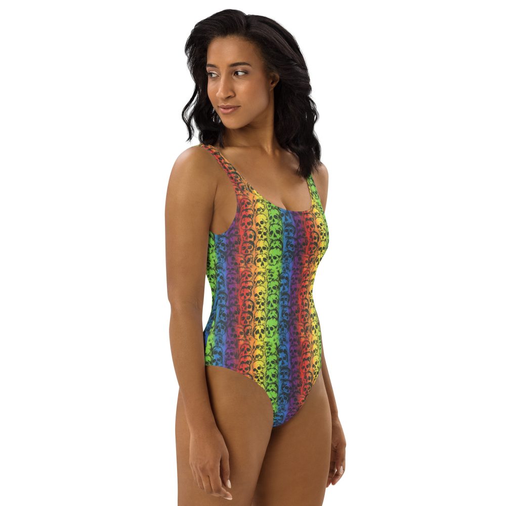 Rainbow Skulls Pride One-Piece Cheeky Swimsuit - Image 7